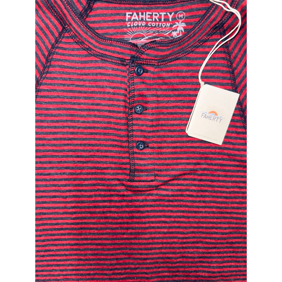 Faherty XL Cloud Long Sleeve Henley Cumberland‎ Stripe Red Blue NWT - Picture 4 of 7